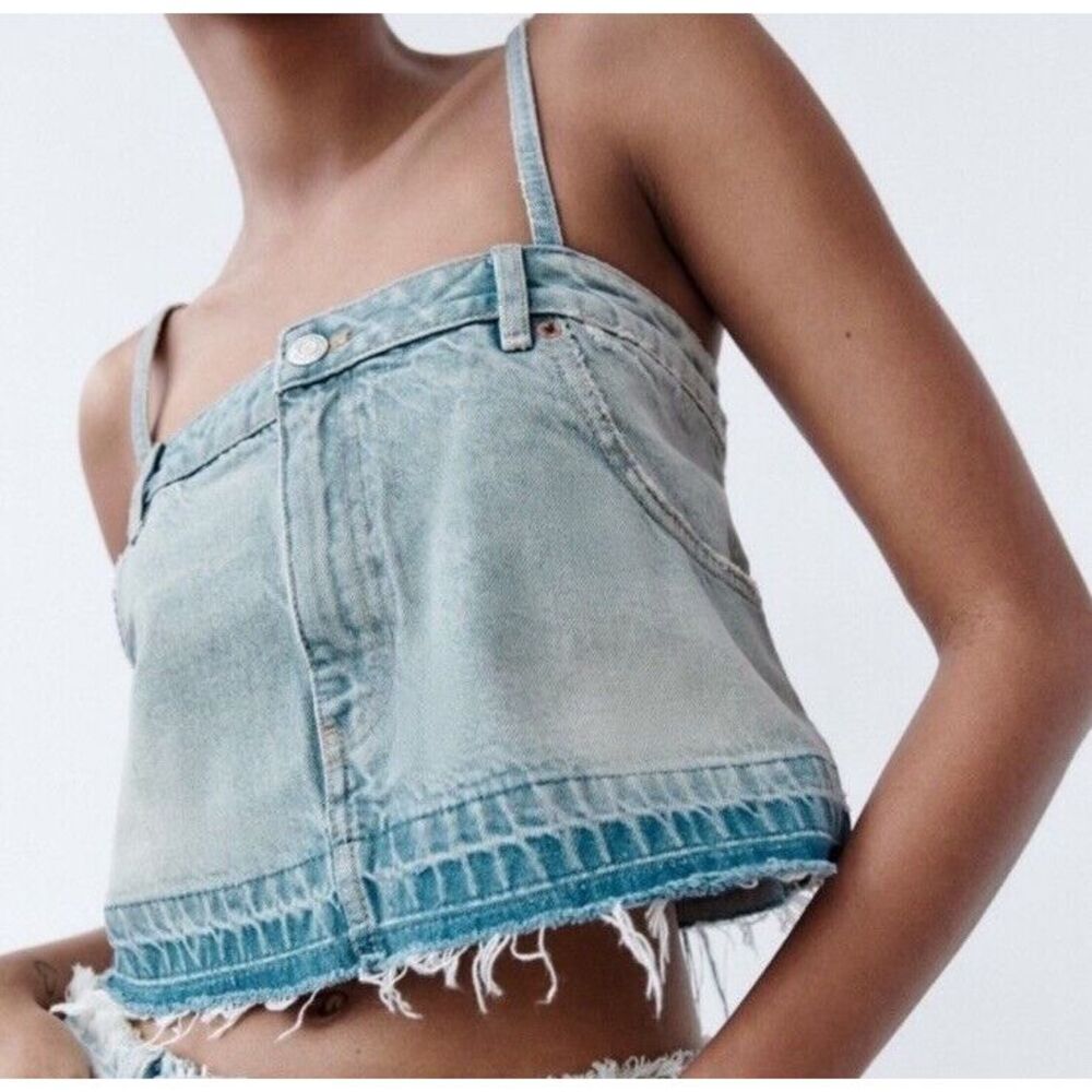 Zara Reconstructed Denim Cropped Jean Top Festival Top Size Medium